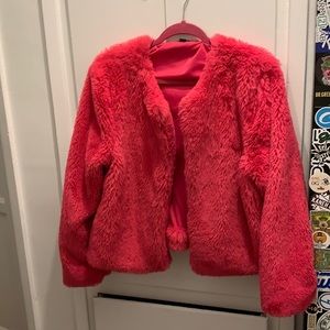Pink faux fur coat